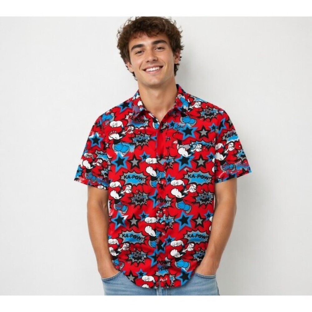 Popeye The Sailor Man Button Down Mens Shirt New With Tags‎ Medium NWT Excellent